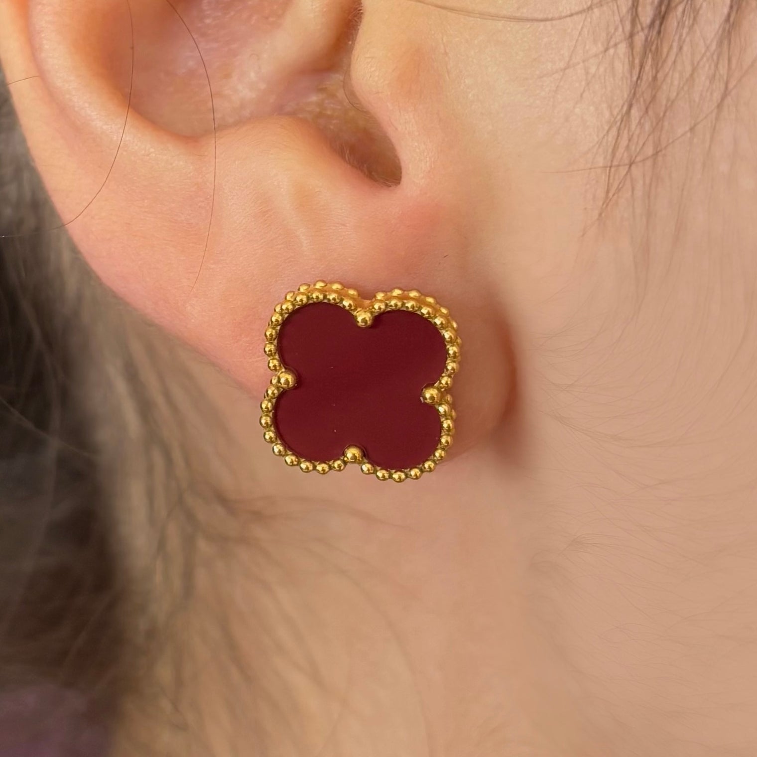 Lucky Girl Clover Studs - Burgundy