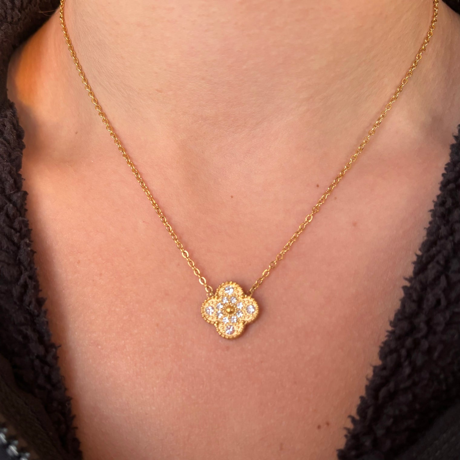 Lucky Girl Clover Necklace - Black