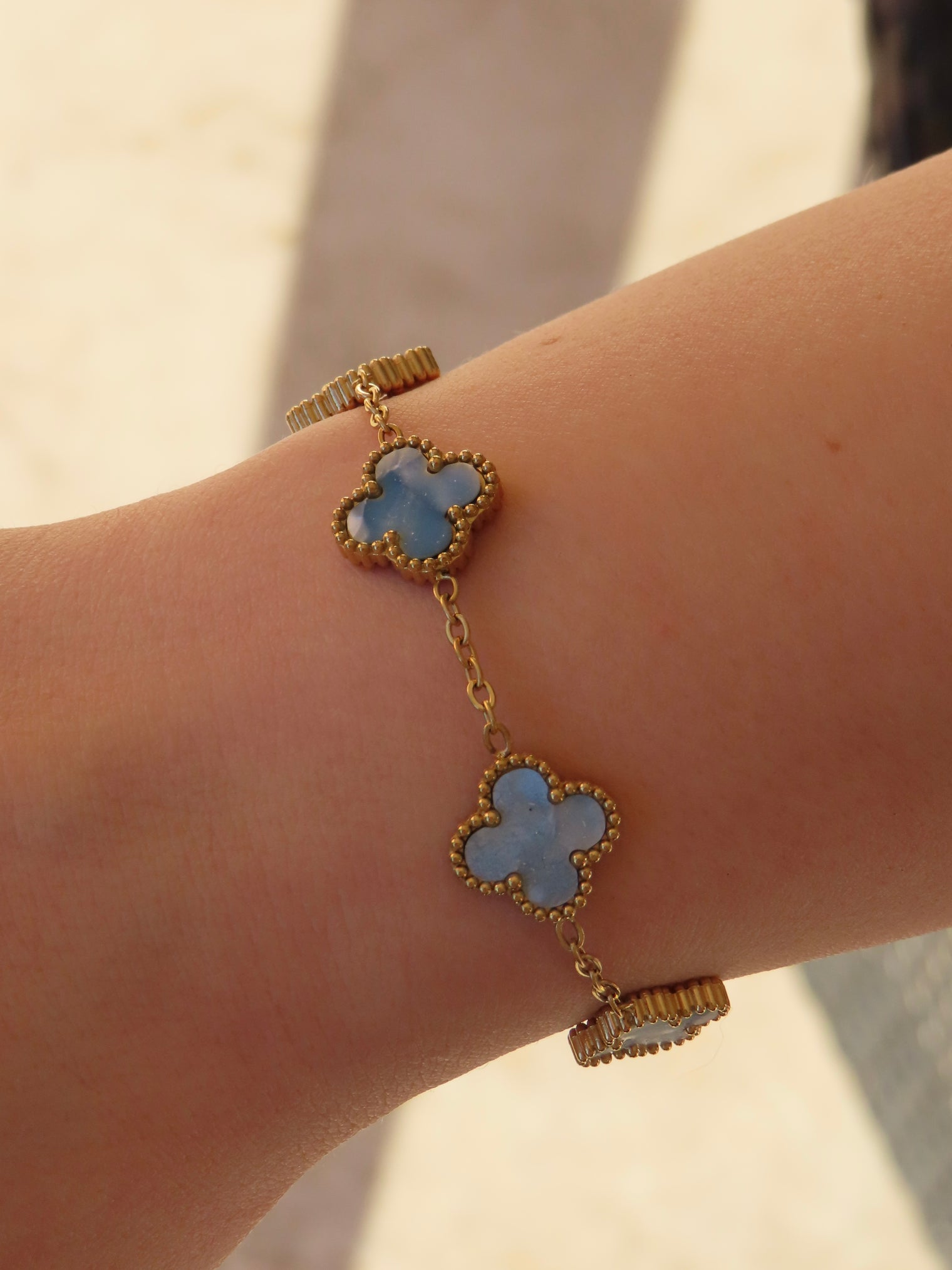 Pearl Blue Clover Bracelet