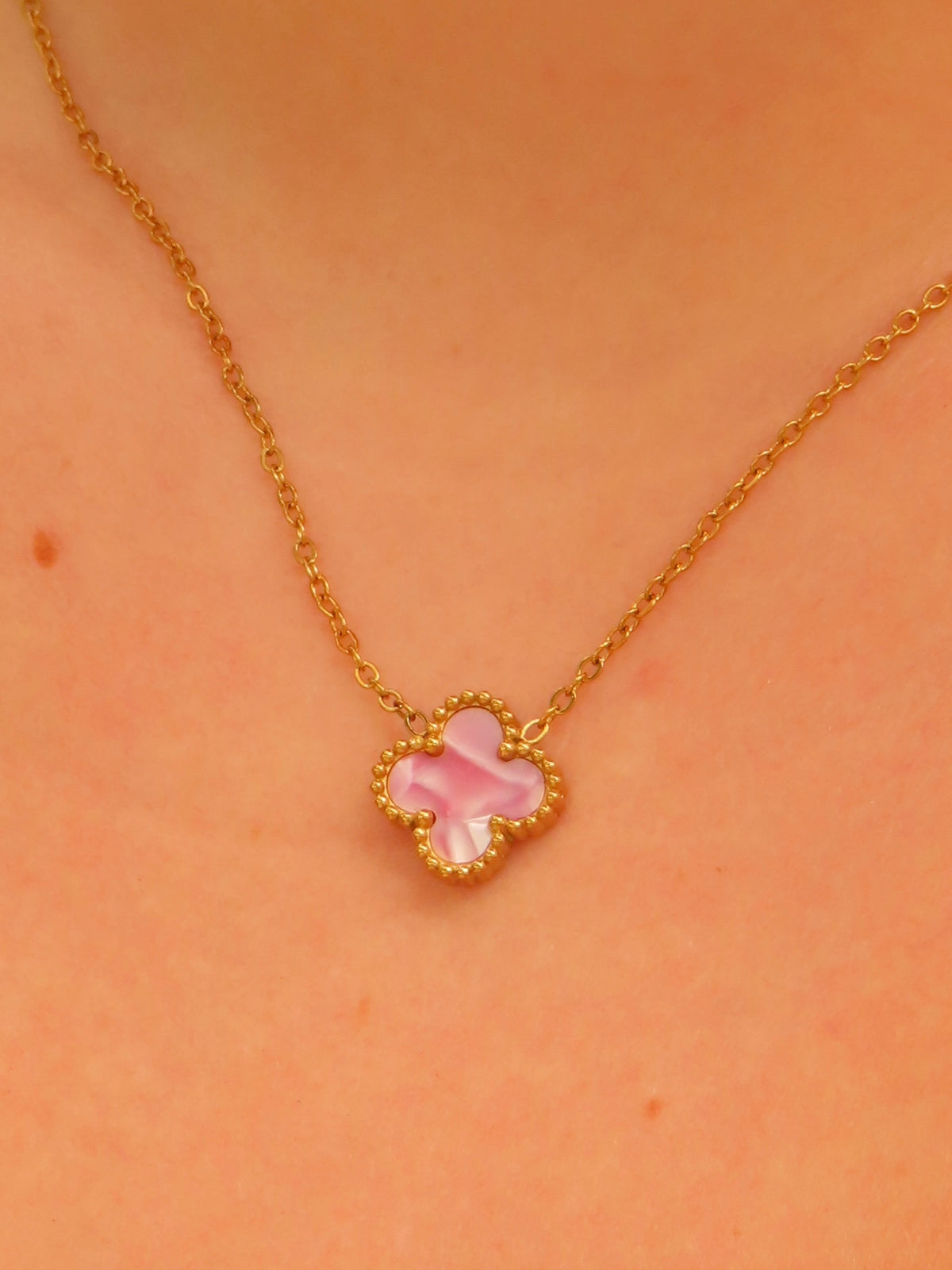 Pearl Pink Clover Necklace
